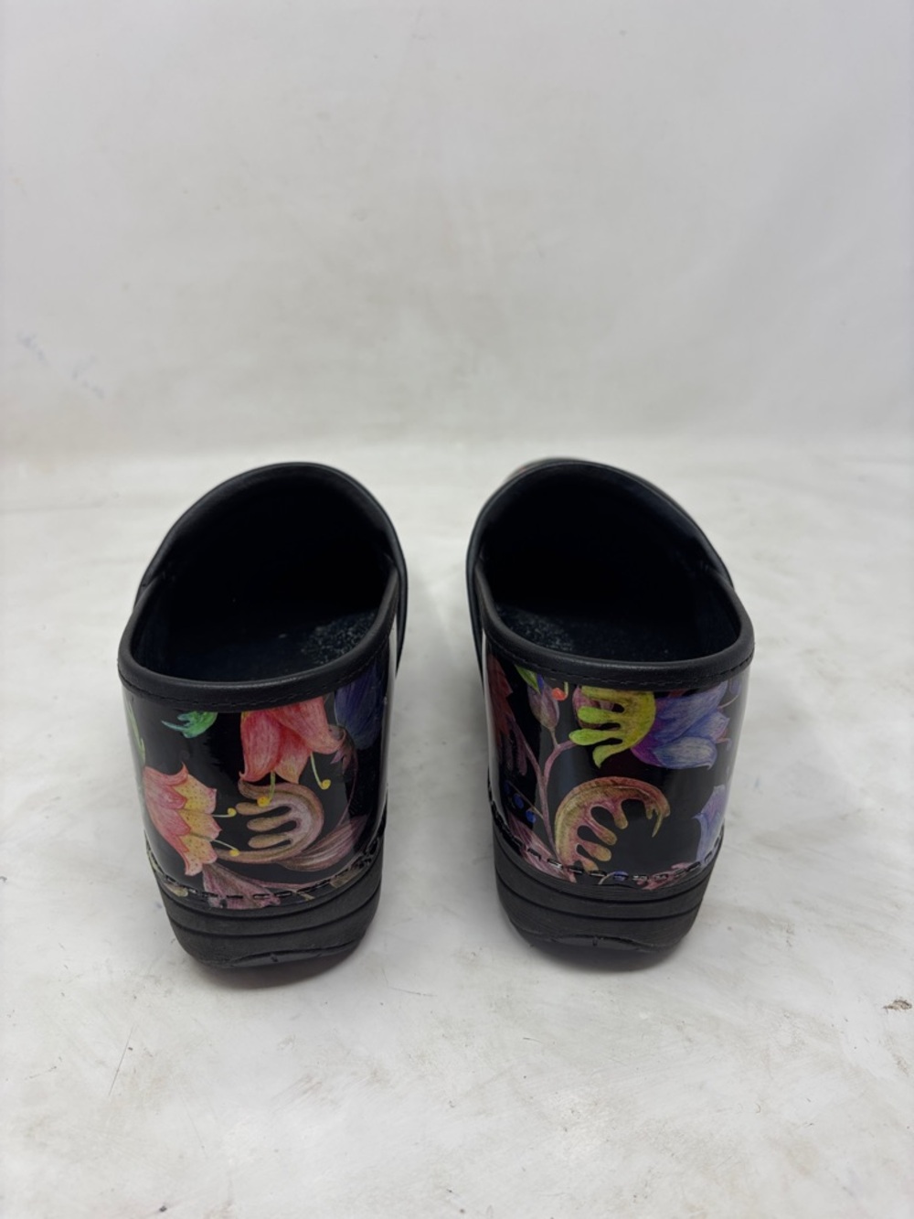 Dansko Black Floral Patent Clogs with Multicolor Blooms - Picture 4 of 8